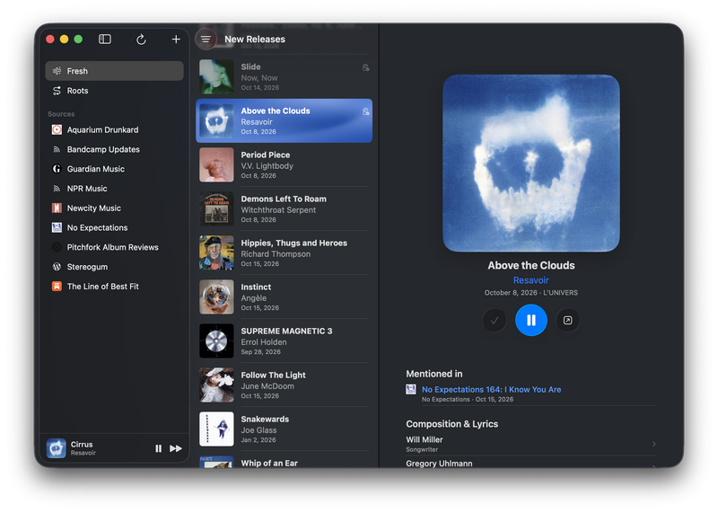 A screenshot of my music app beta on Mac