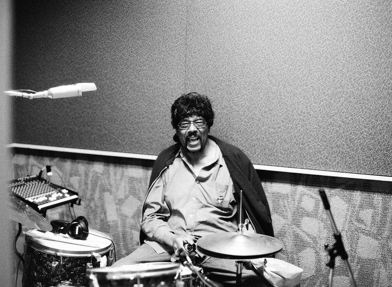 James Gadson sitting at his drums at Sunset Sound, photo by Autumn de Wilde