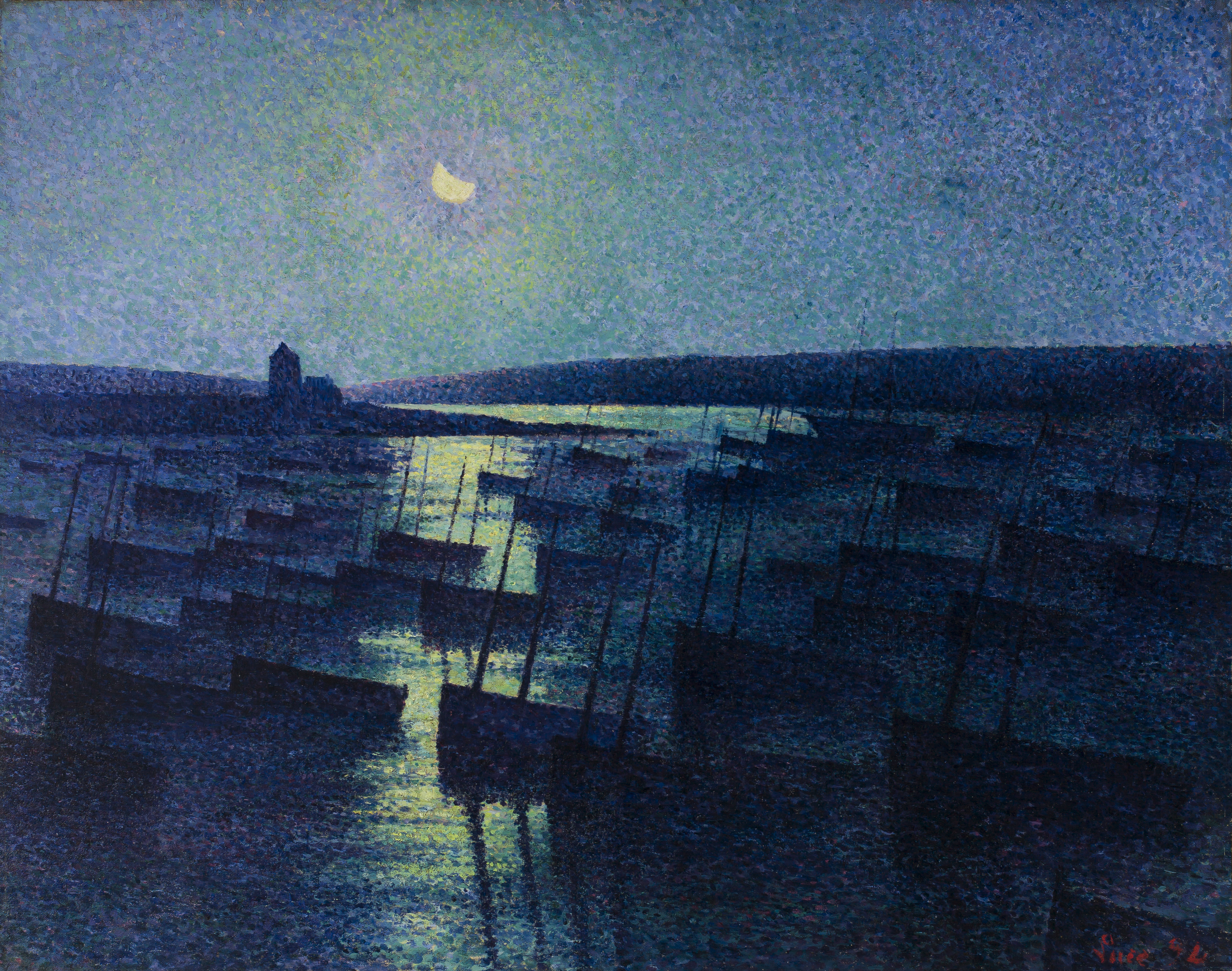Camaret, Moonlight and Fishing Boats, a painting by Maximilien Luce.