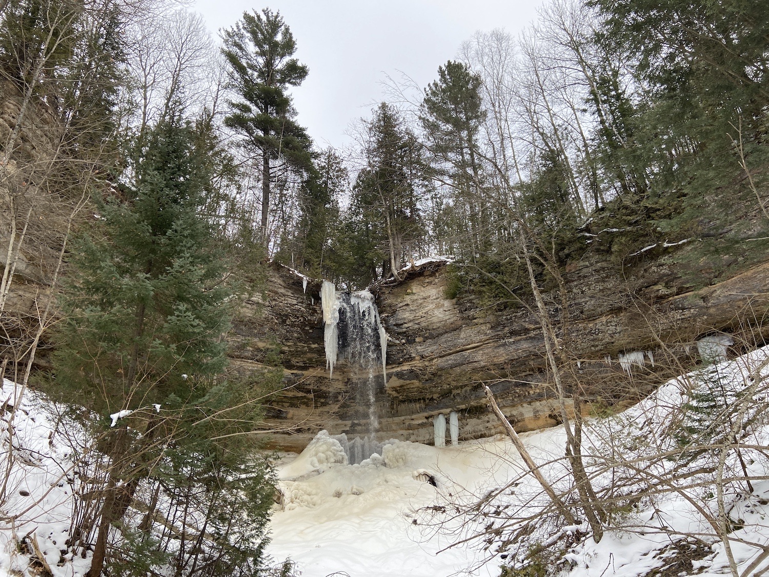 A snowy, icy waterfall in the Upper Peninsula, Michigan